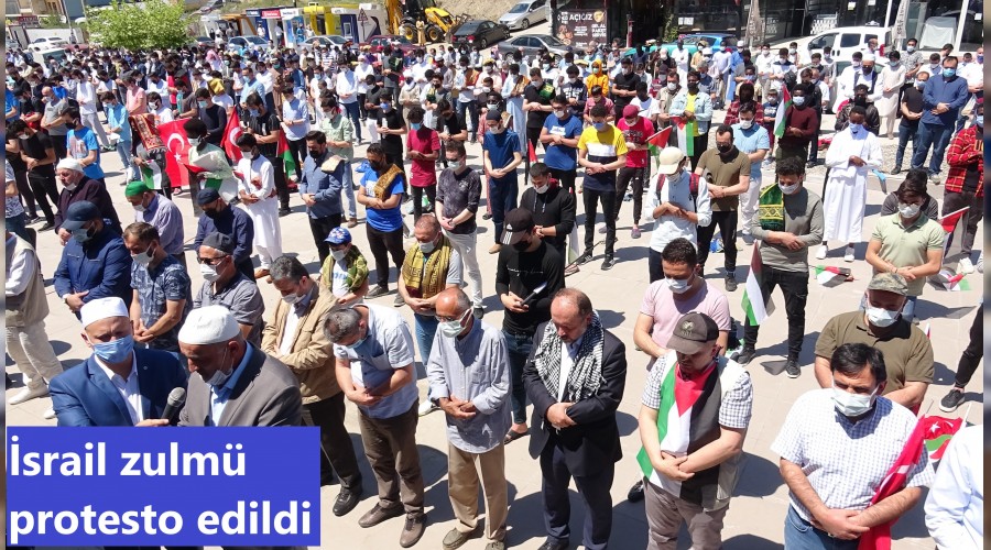 Bin kii ile sraili protesto edip, gyabi cenaze namaz kldlar