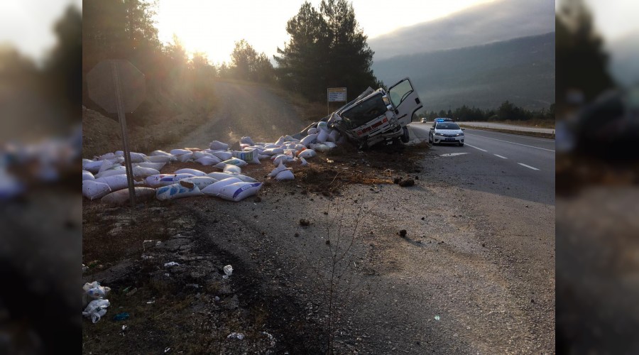 Yoldan kan kamyon devrildi: 2 yaral